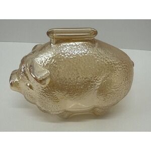 VTG Anchor Hocking Amber Glass Piggy Bank 4x2x3 Inch Textured Coin Bank 1950's